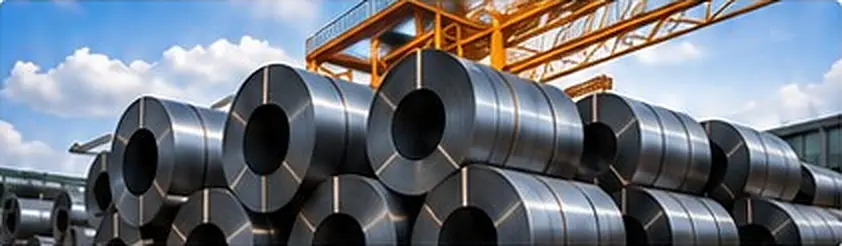 Cuộn thép cán nóng HRC tập kết ngoài bãi, chờ xuất cho nhà máy gia công